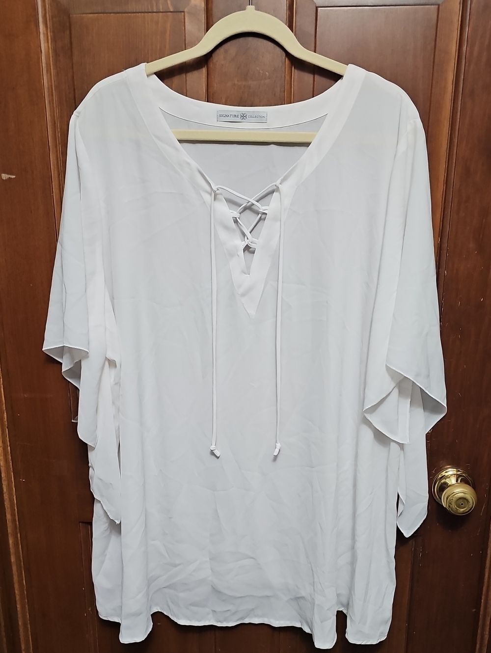 White Lace-Up V-Neck Women's Top